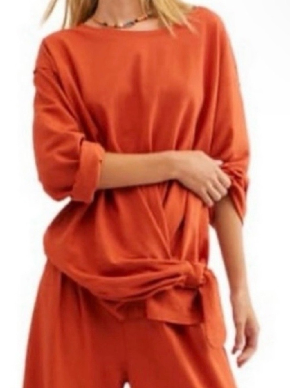 FP Beach Oversized Knot Front Top Rust Orange Size M Cotton Boho